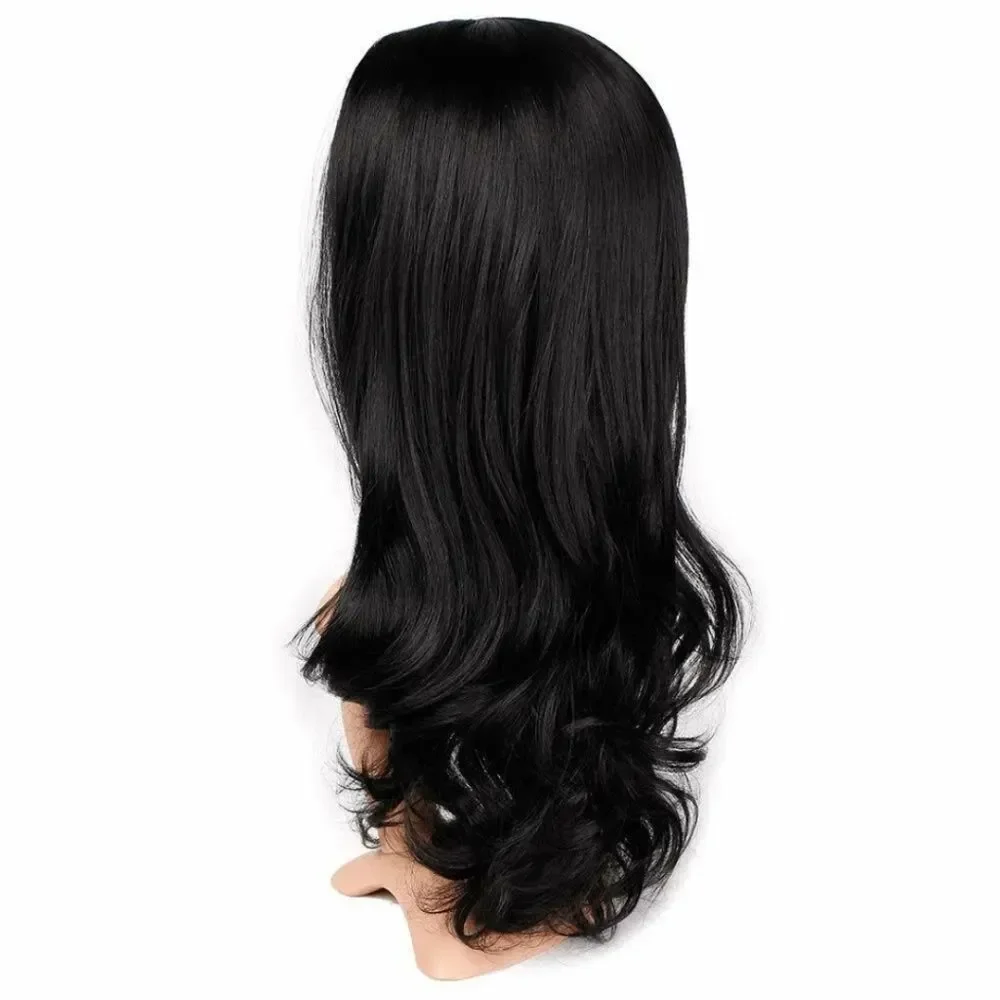 Women's Black Long Wavy Wig Long Curly Straight Synthetic Hair Fashion Looking
